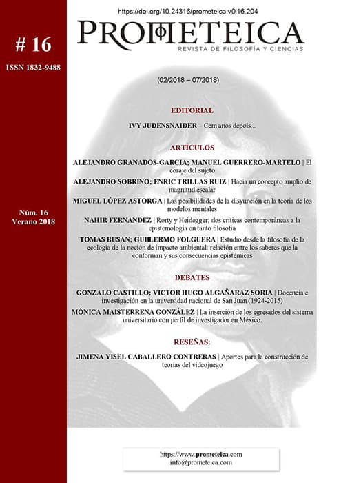 Prometeica - Revista de Filosofía y Ciencias - Núm. 16 (2018): Prometeica - nº 16 (02/2018 - 07/2018)